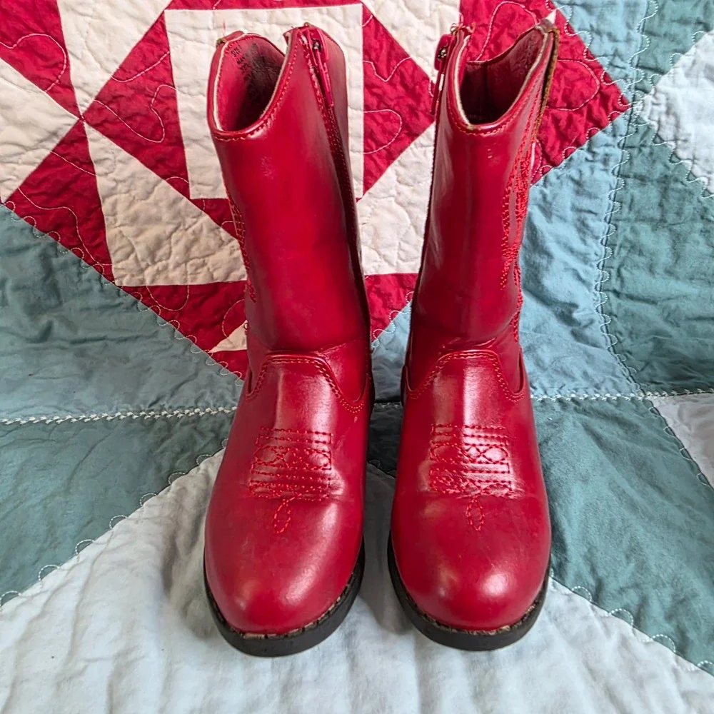 Bebe Girls Red Western Cowboy Boots Size 9 Toddler Embroidered Side Zip